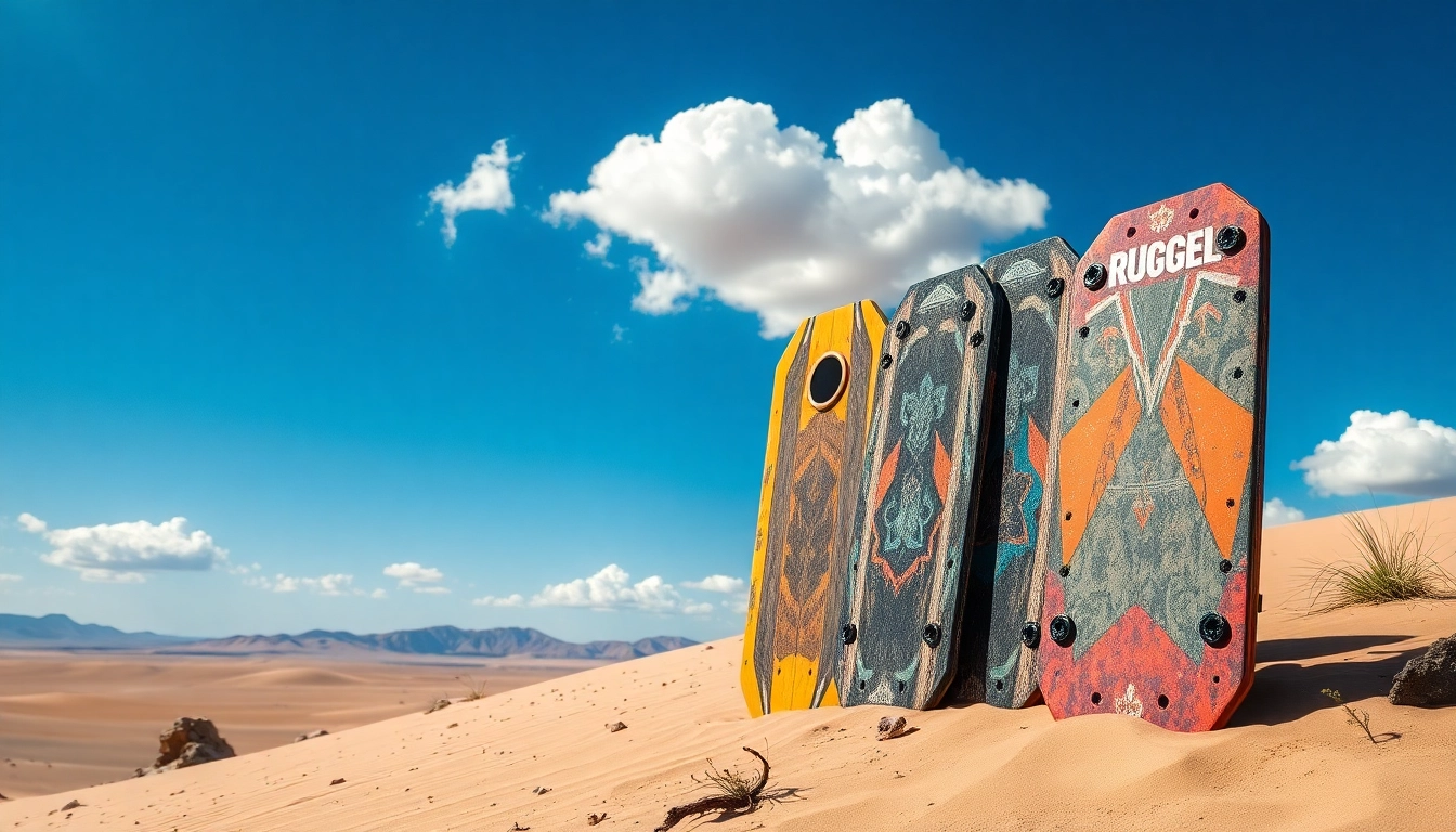 Dynamic scene featuring Recovery Boards positioned on a sandy dune against a bright blue sky.
