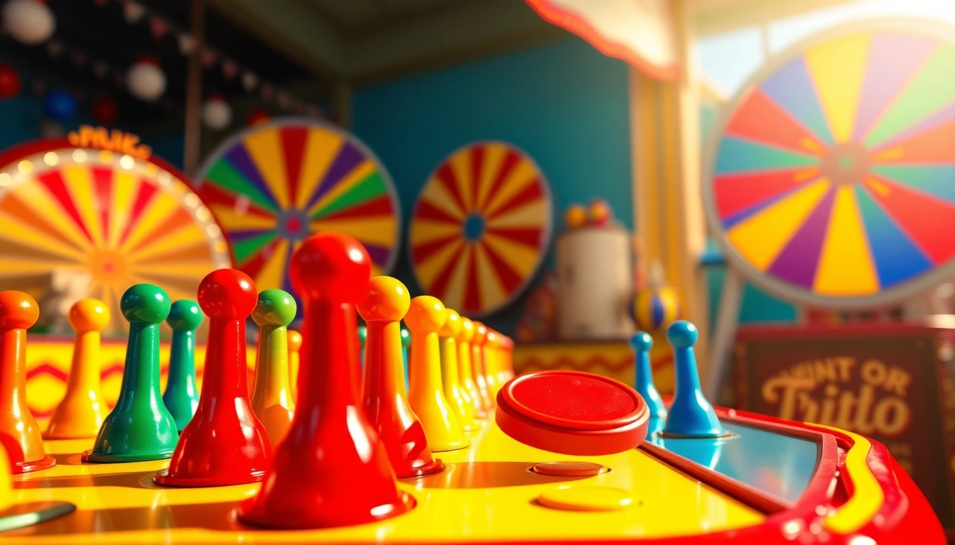 Experience the thrill of a plinko game with colorful pegs and an excited player dropping a disc.