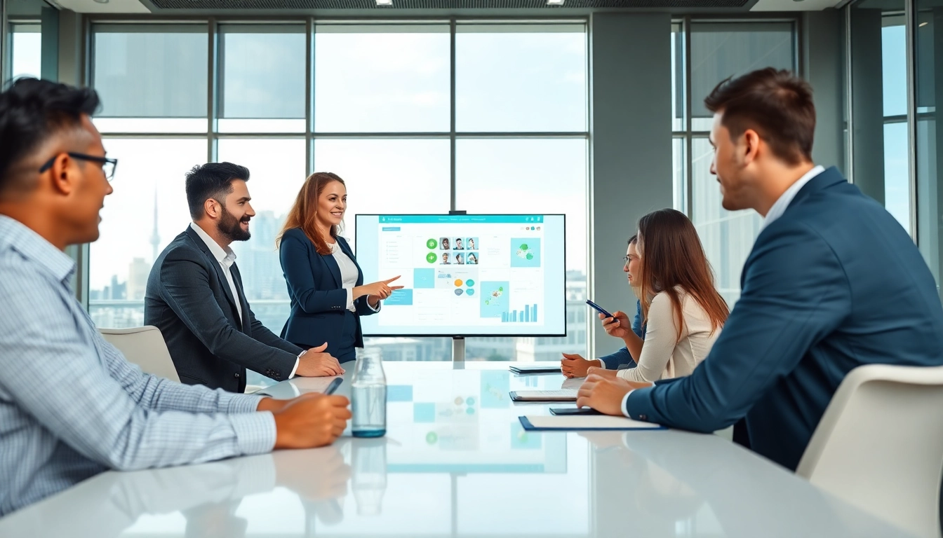 Engage in a vibrant business meeting showcasing collaboration and innovation.