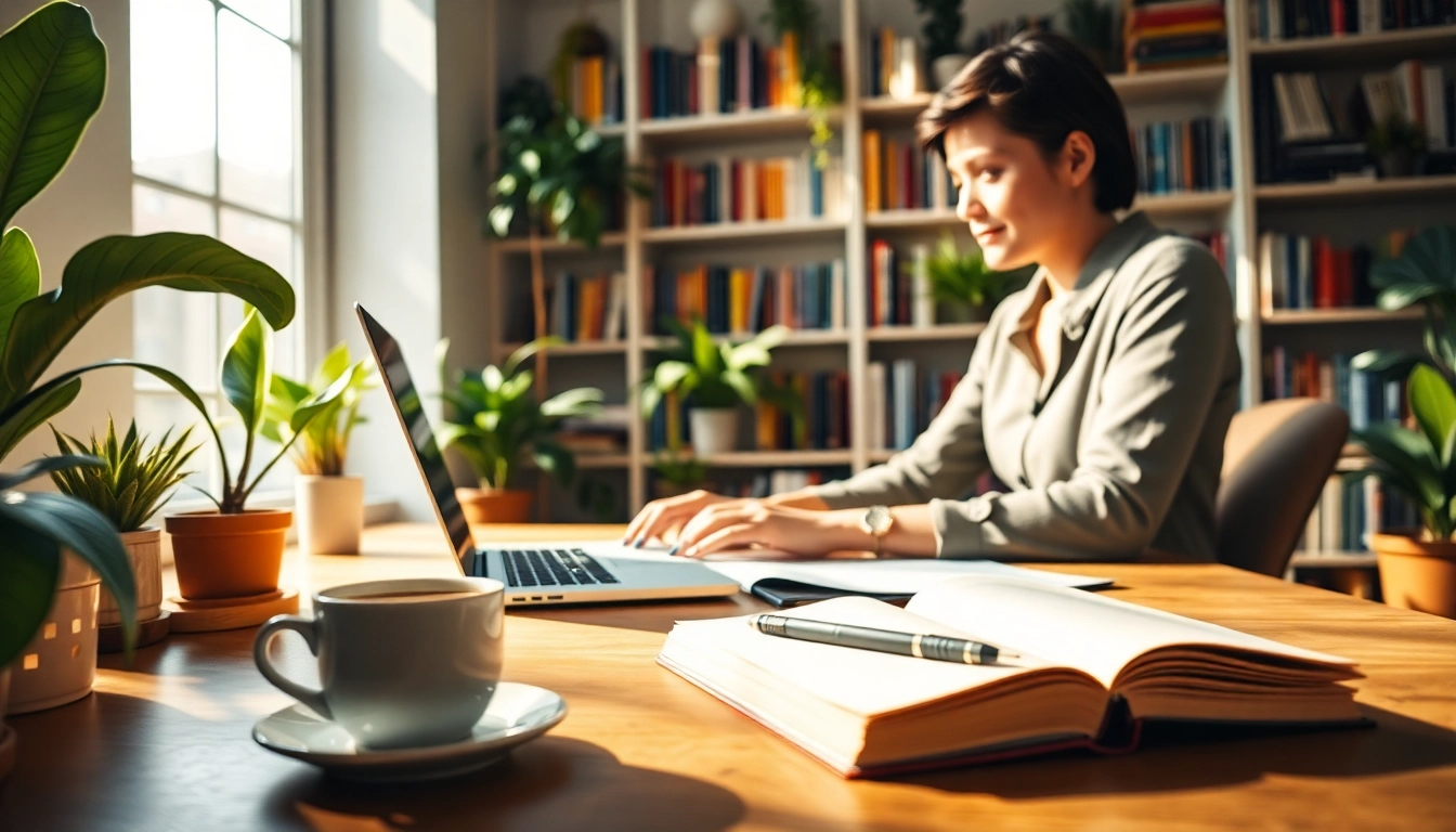 Engaging UK Blog with a blogger at work in a cozy and inviting workspace.
