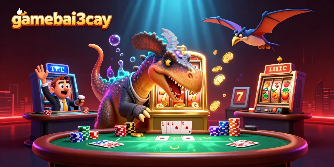 gamebai3cay brings excitement as a pachycephalosaurus wins jackpots from a golden slot machine.