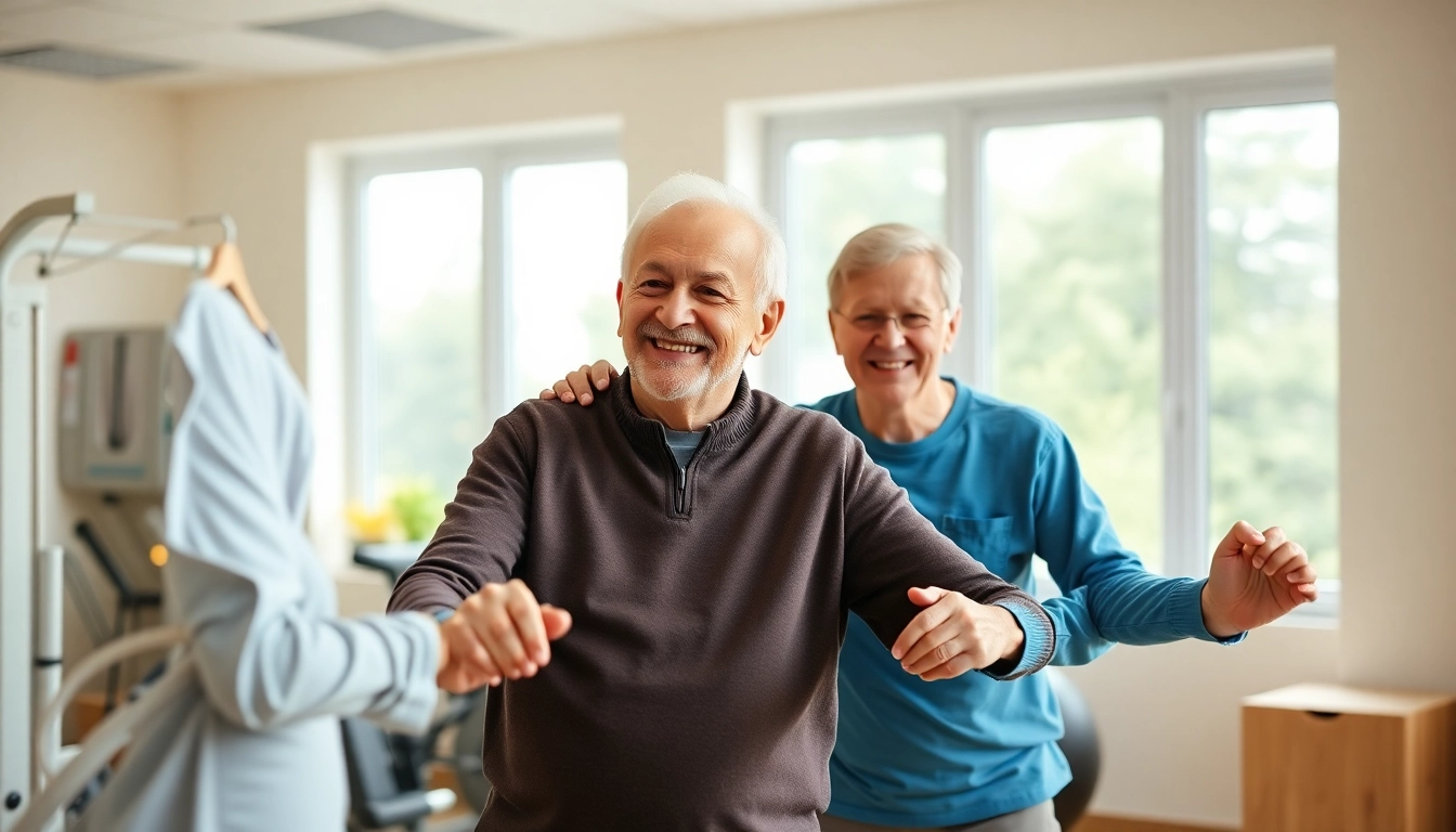 Engaging senior physiotherapy session in Edmonton helping elderly clients with mobility.