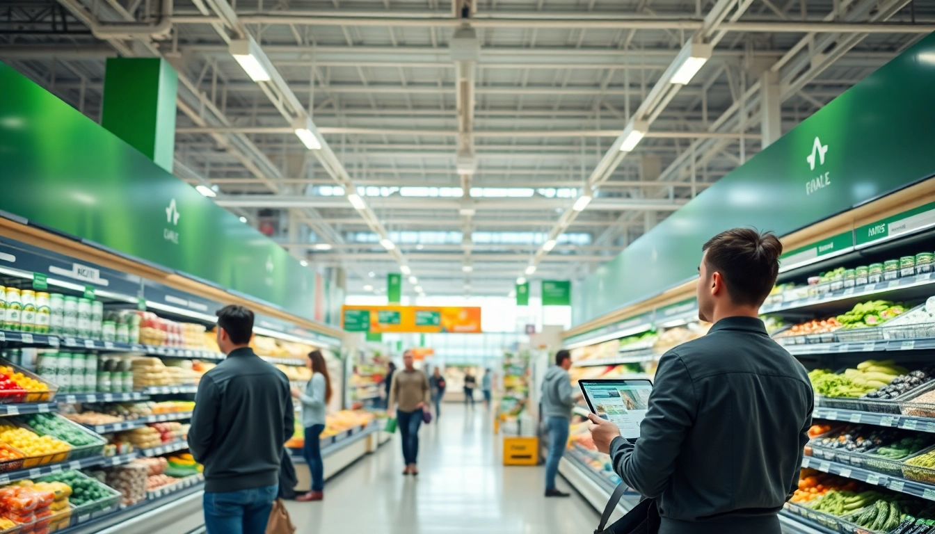 Discover the vibrant world of modern trade through organized retail settings, emphasizing convenience and technology.