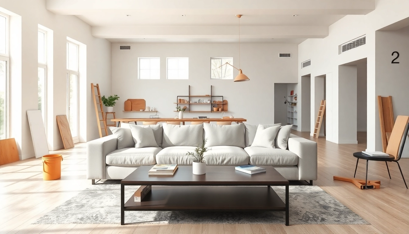 Captivating glimpse into a home renovation featuring modern furniture and a fresh layout.