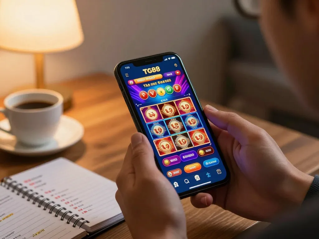 Engaging in TG88 mobile gaming while enjoying a cozy home atmosphere.