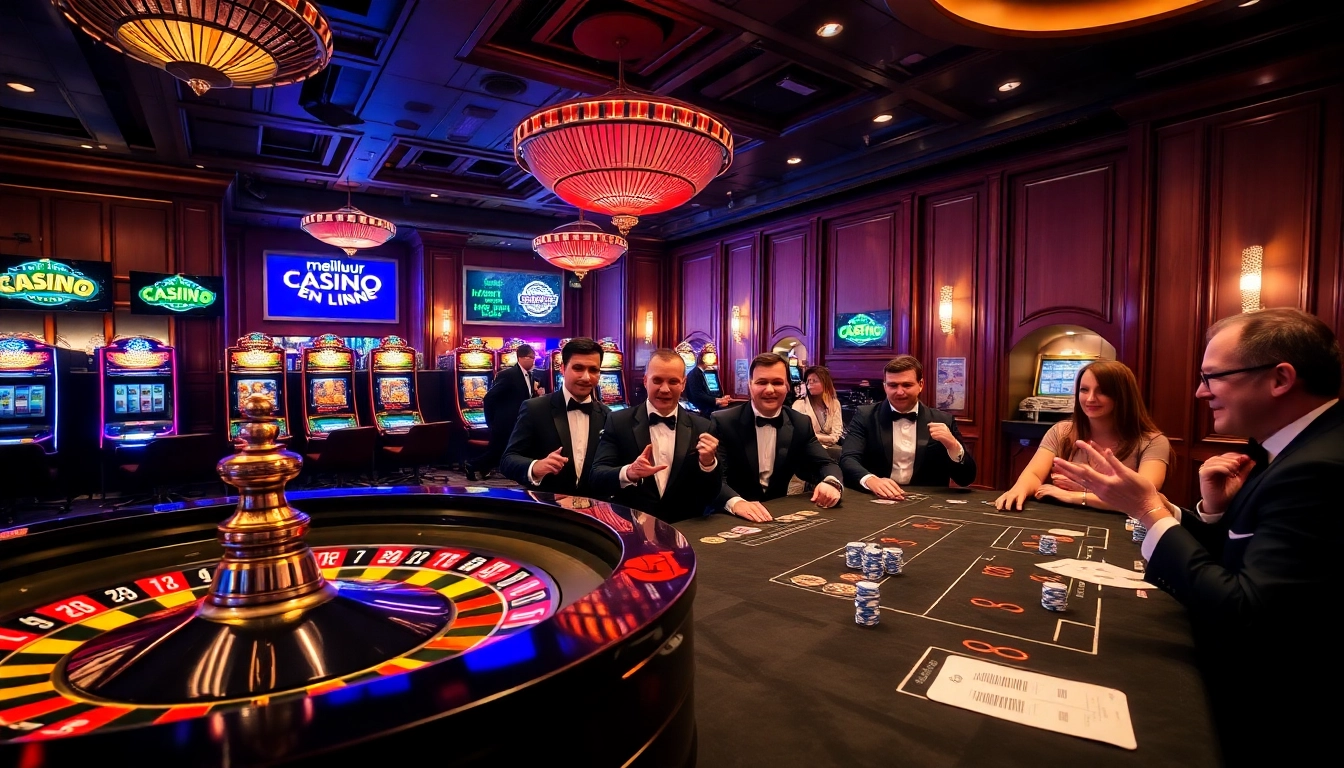 Image d'une partie de poker à enjeux élevés au meilleur casino en ligne mettant en vedette des joueurs intenses et une atmosphère vibrante.