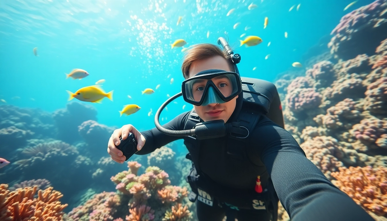 Tauchen Lernen unter Wasser mit einem erfahrenen Taucher in einer bunten Korallenlandschaft.