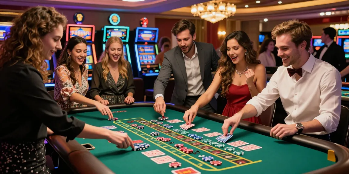 Exciting gambling scene showcasing rokok88 with friends at a roulette table