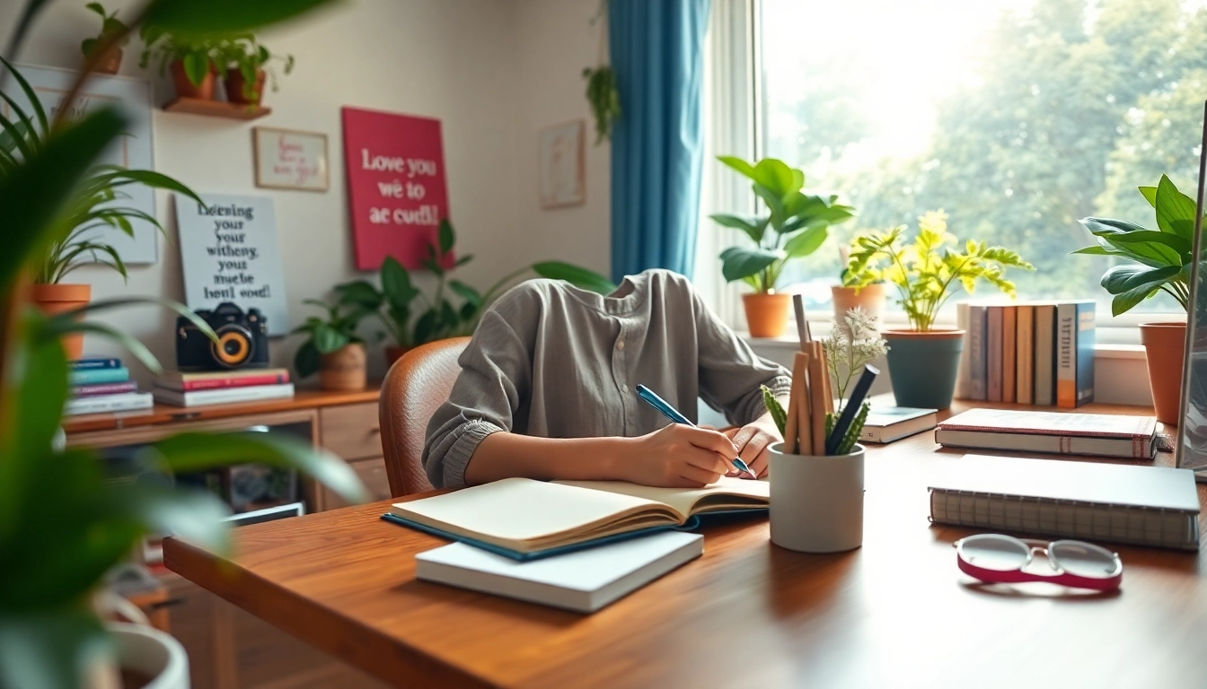 Young woman journaling in a bright workspace showcasing UK Lifestyle Blog essence.