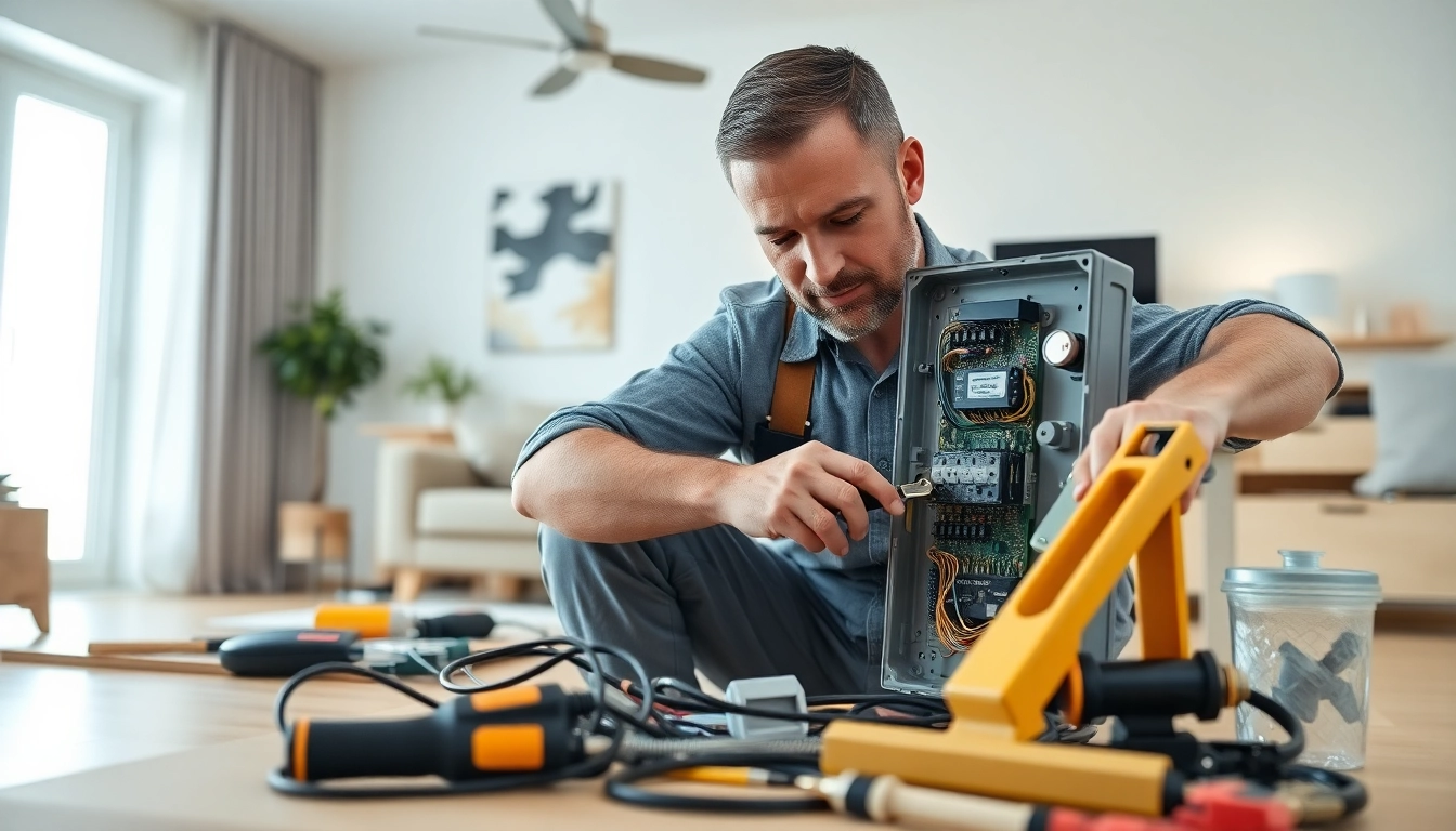 Electrician lower north shore performing electrical maintenance in a modern home setting.