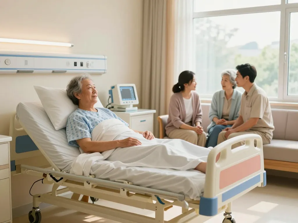Engaging family members caring for a patient in a giường bệnh nhân setup, fostering a comforting environment.