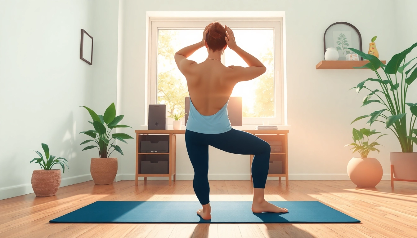 A relaxing scene showcasing a natural back pain solution through yoga practice in a serene space.
