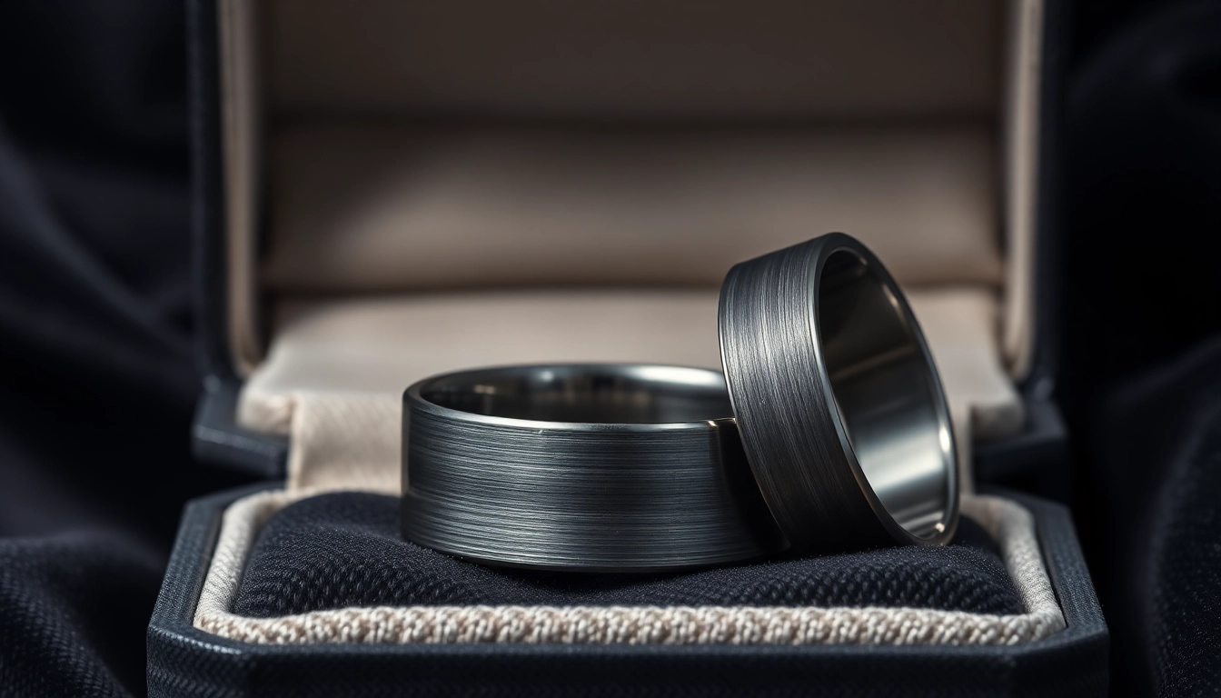 Showcase of Gunmetal Wedding Bands for Men featuring sleek designs and elegant textures.