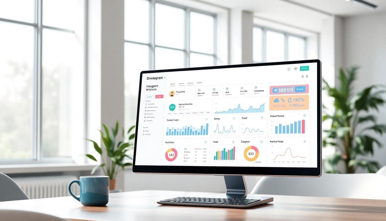 Visual representation of an Instagram smm panel dashboard with engaging analytics and vibrant icons.