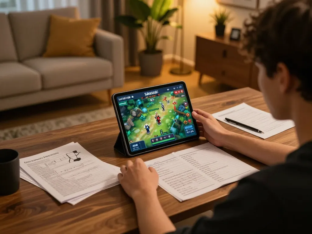 Engaging in Luật Chơi Sâm Lốc online gaming, showcasing strategic decision-making at home