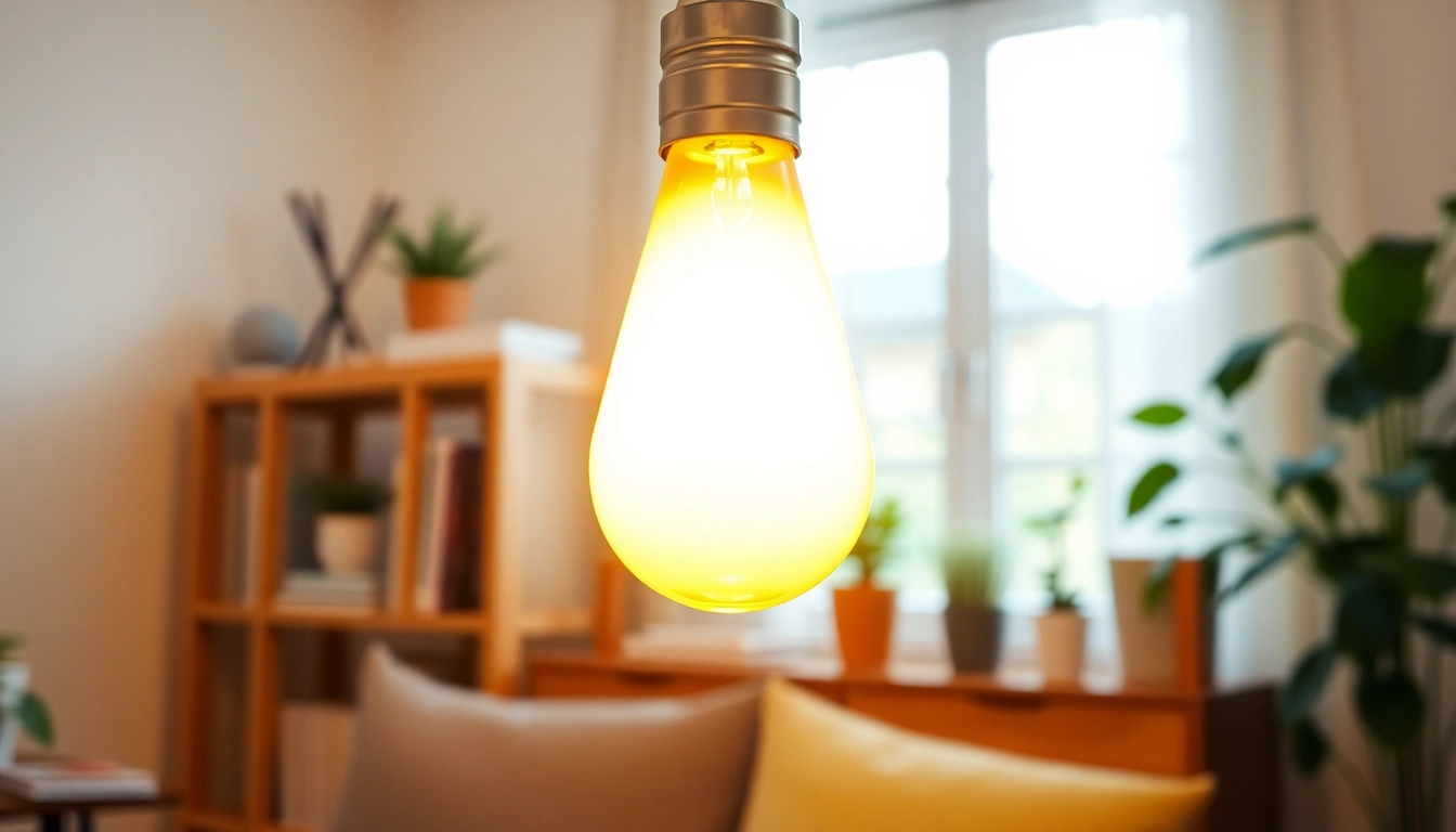 Bright a19 light bulbs casting a warm glow in a cozy living room setting.