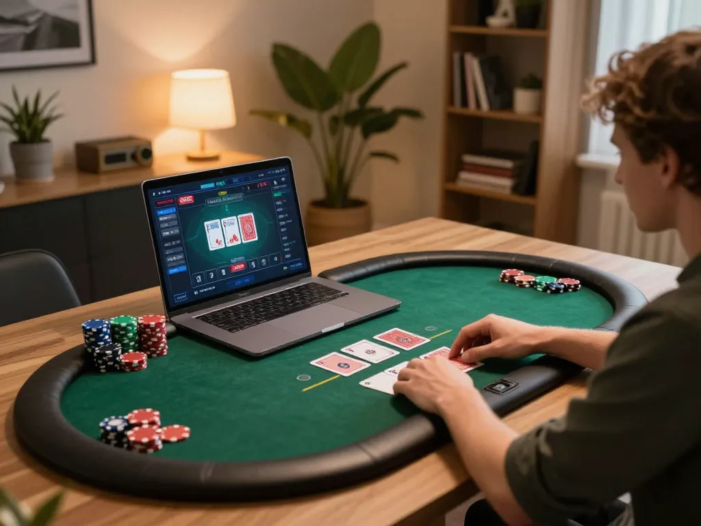 open88 online gaming setup with player engaging in poker strategy at home