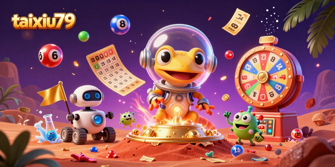 Engage in the thrilling action of taixiu79 with an illustration of a Martian gecko at a golden casino.