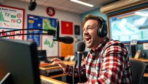 Engage with the lively radio studio of https://www.westcentralsbest.com featuring a passionate sports announcer.