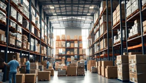 Find a warehouse near me bustling with organized activity and efficient logistics.