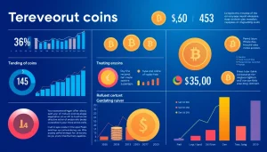 Showcasing trending coins listing with dynamic charts and graphs for cryptocurrency investors.