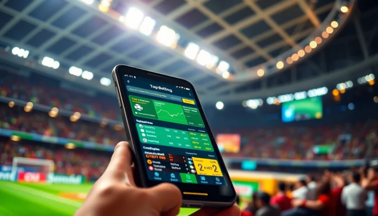 Engaging smartphone with best sports betting apps in India amidst an exciting sports backdrop.