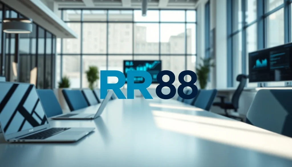 Showcasing the RR88 logo in a modern office setting with a professional vibe.