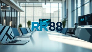 Showcasing the RR88 logo in a modern office setting with a professional vibe.