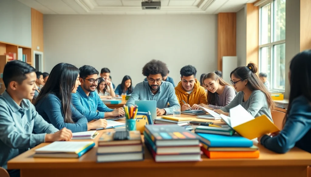 Students collaborative on educational projects in a vibrant classroom environment focused on Education.