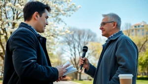 Зустріч журналіста з місцевим жителем на https://sumy24.com.ua в парку Сум.