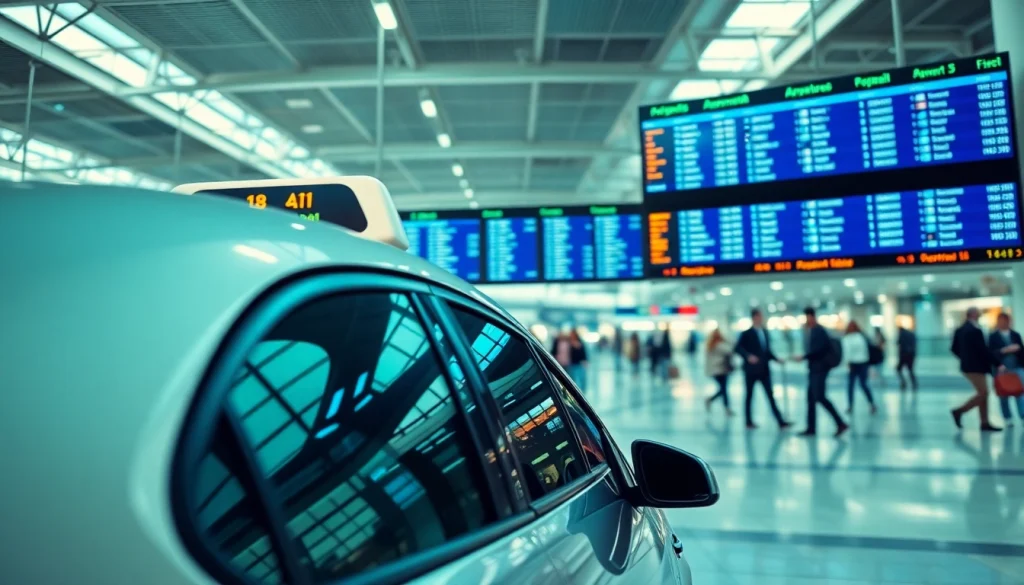 Catch a ride with our taxi Nottingham to Birmingham airport featuring a modern design and busy terminal backdrop.