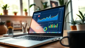 Analyze performance metrics with an smm panel interface on a laptop in a modern office.