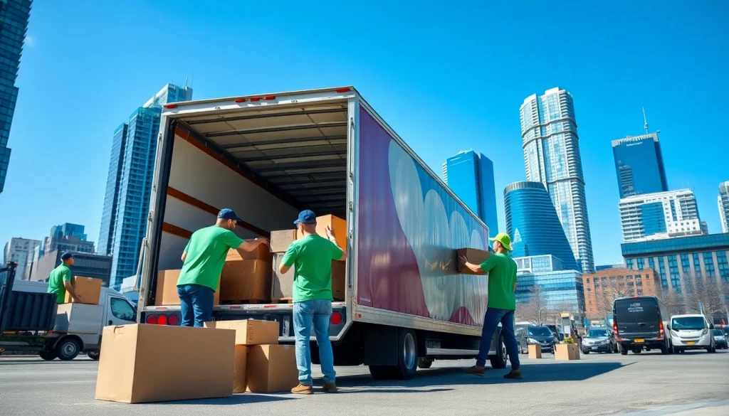 Toronto movers efficiently packing and loading furniture into a truck in an urban Toronto environment.
