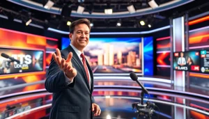 Watch MSNBC Live Stream with a professional news anchor in a vibrant studio.