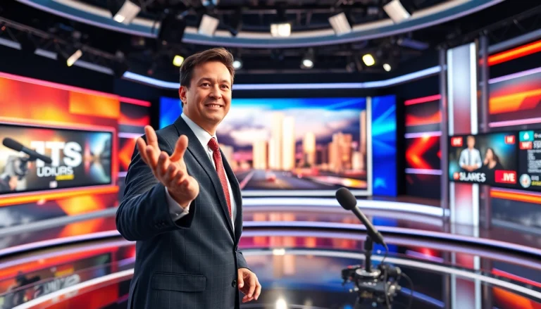 Watch MSNBC Live Stream with a professional news anchor in a vibrant studio.