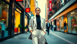 Fashion model showcasing stylish attire at https://www.northernfashions.com with urban backdrop and vibrant colors.