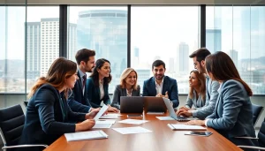 Quickplus Business Consultants team engaging in a collaborative strategy session at a modern office.