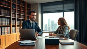 Consulting on legal matters at https://www.ihavealawsuit.com with a professional lawyer in an office.