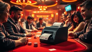 Experience thrilling casino action with the POSTEK C168/300s printing betting slips during an intense poker game.