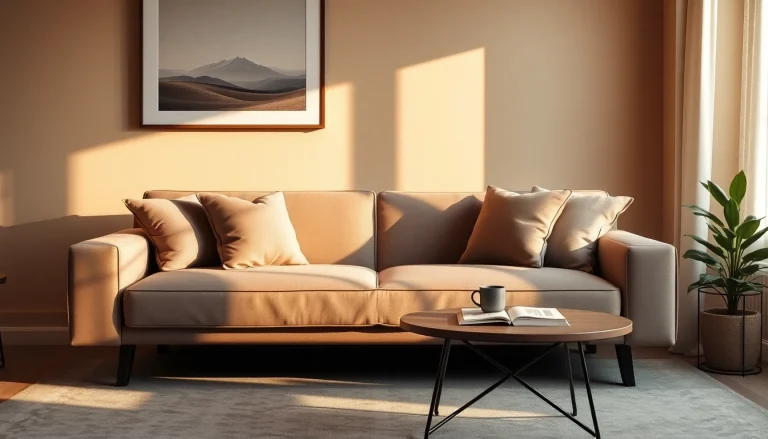 Cozy sofa bed inviting relaxation in a well-lit living room with stylish decor.