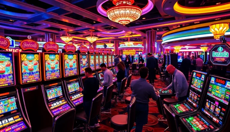 Permainan sayapbola slot yang menarik di lingkungan kasino yang ramai.