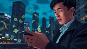 카드깡을 통해 현금을 융통하는 사람의 모습, 금융 거래를 상징적으로 표현