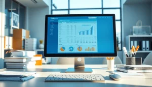 Enhance order processing software efficiency with a modern interface in a professional office.