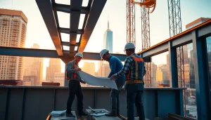 Showcasing a New York City Commercial General Contractor at work on a vibrant urban construction site.