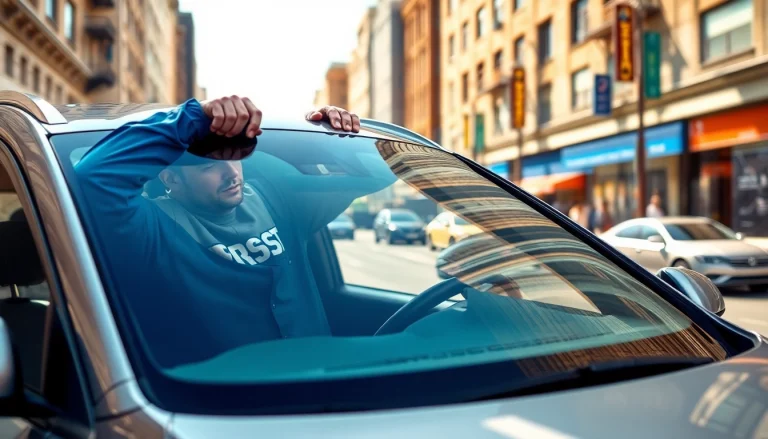 Get Free mobile windshield replacement while an expert installs it in a urban setting.