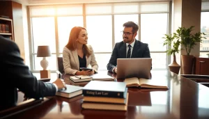 Consultation at https://www.ihavealawsuit.com with client and lawyer discussing a lawsuit.