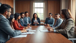 Consultation at https://www.agslawfirm.com with a diverse attorney and clients discussing legal strategies.