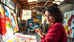 Menggambar di studio seni dengan tema jentoto yang penuh warna.