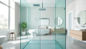 Die elegante Duschkabine von sonni sanitär GmbH im modernen Badezimmer mit hochwertigen Badprodukten.