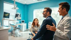 Dr. Shahram Valiani DDS consulting with a patient in a modern dental office.